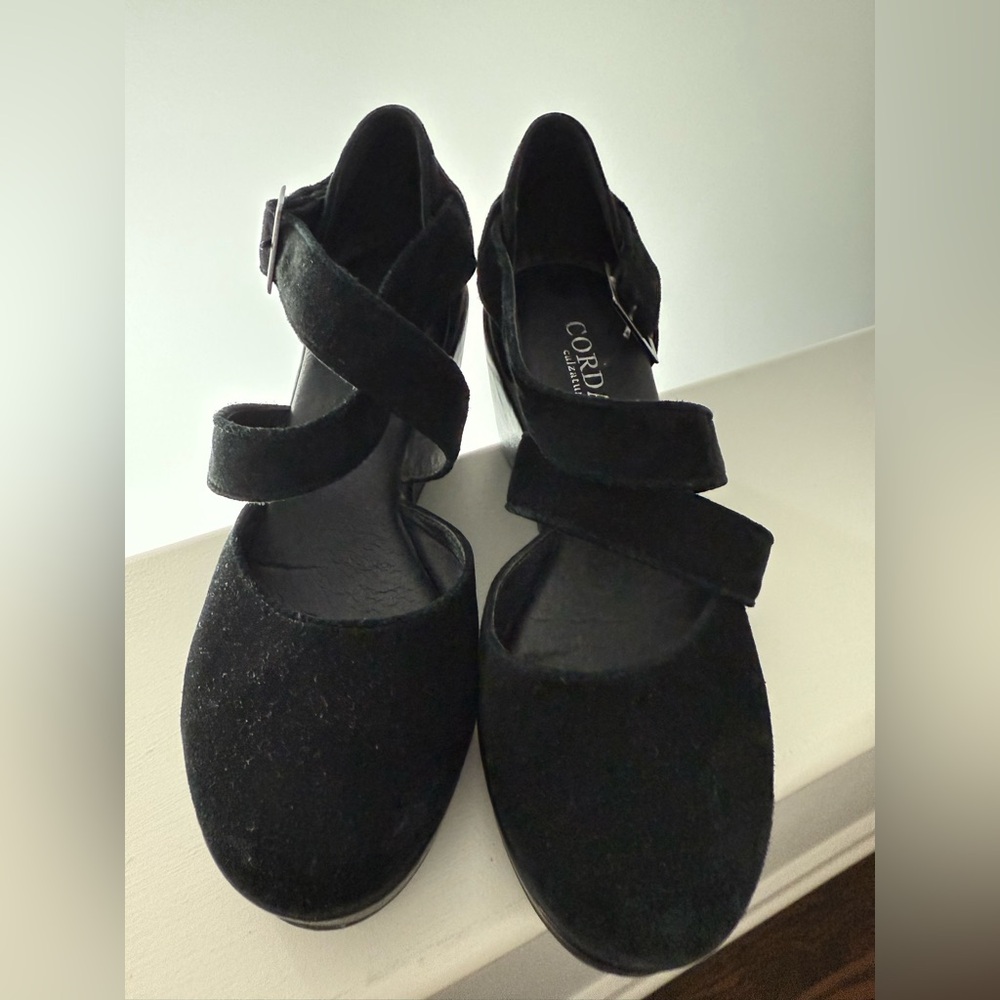 Black Suede Leather Sandals 38 EUC